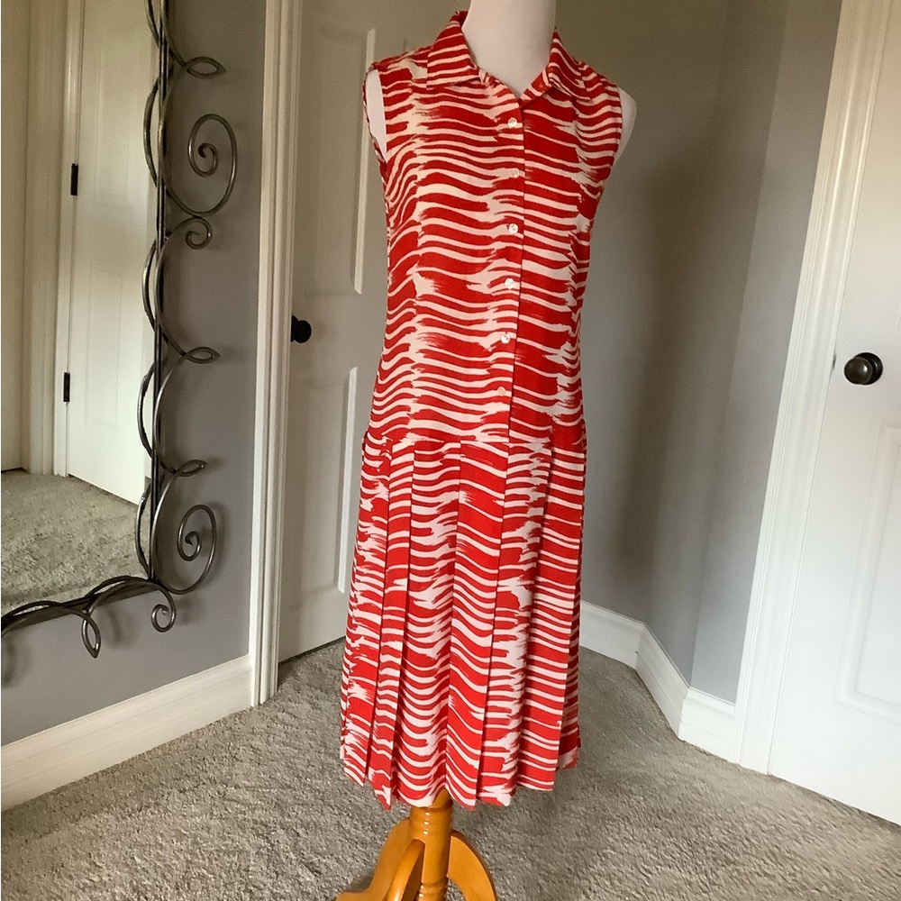 CAbi Dress in Bright Orange & White